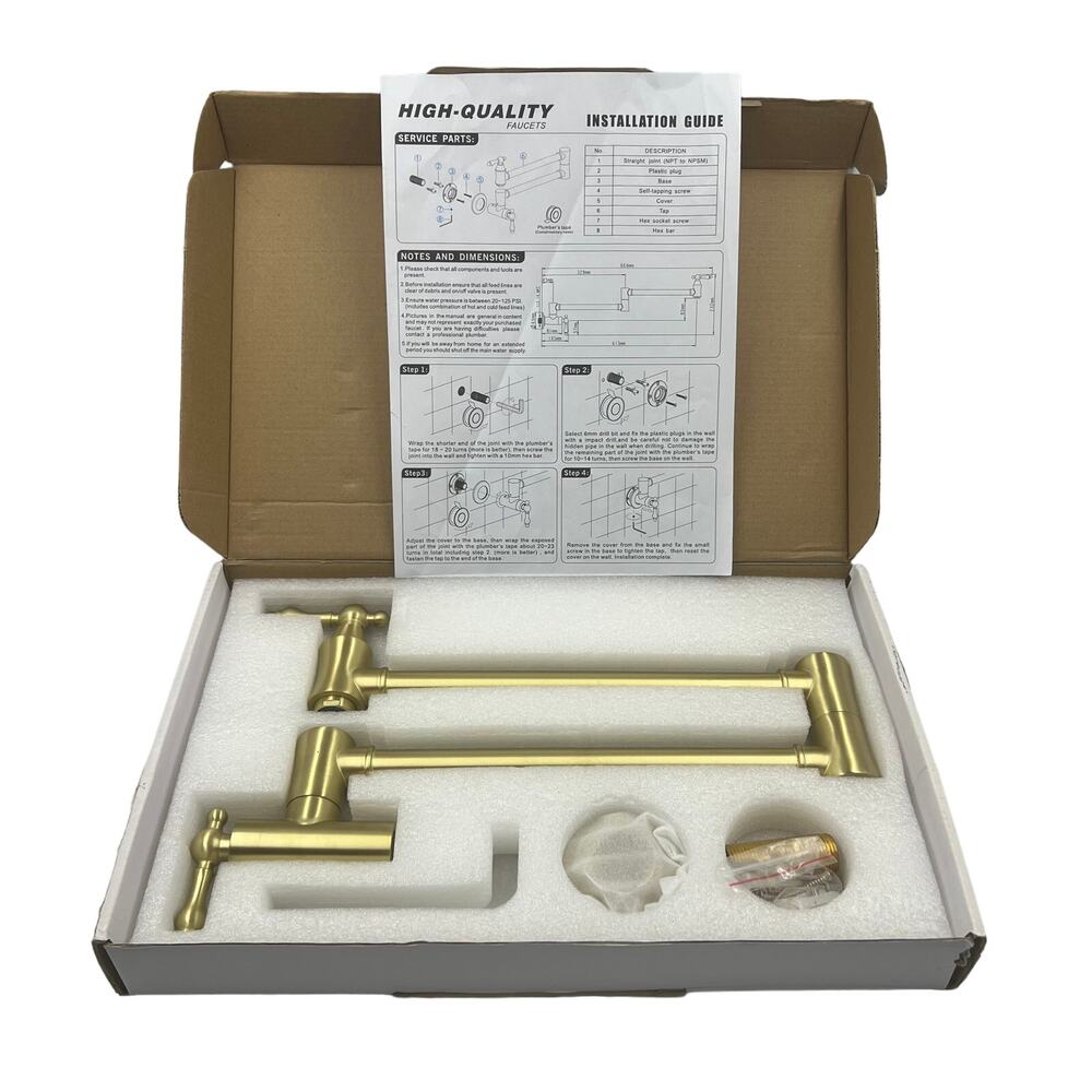 Pot Filler Wall Mounted Double Handle in Brushed Gold TH-8041LSJ Open Box READ